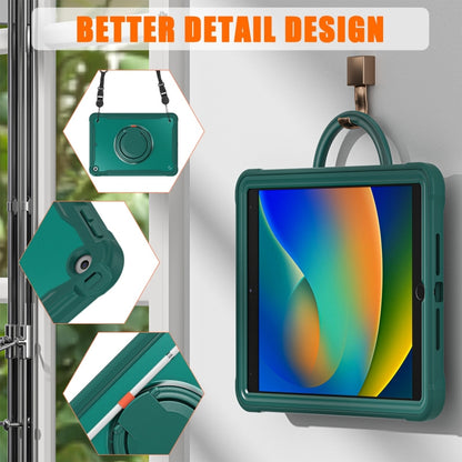 For iPad 10.2 2021 / 2020 / 2019 Heavy Duty Hybrid Tablet Case with Handle & Strap(Dark Green) by bashfashion