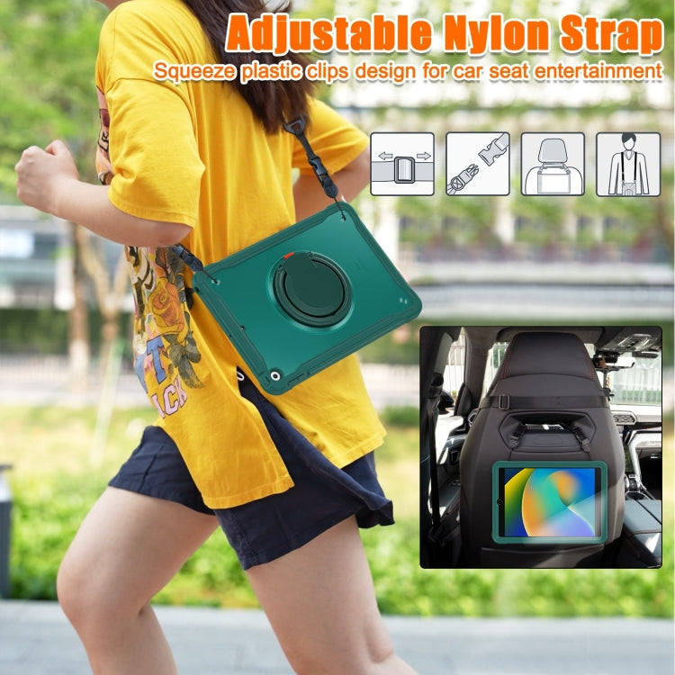 For iPad 10.2 2021 / 2020 / 2019 Heavy Duty Hybrid Tablet Case with Handle & Strap(Dark Green) by bashfashion