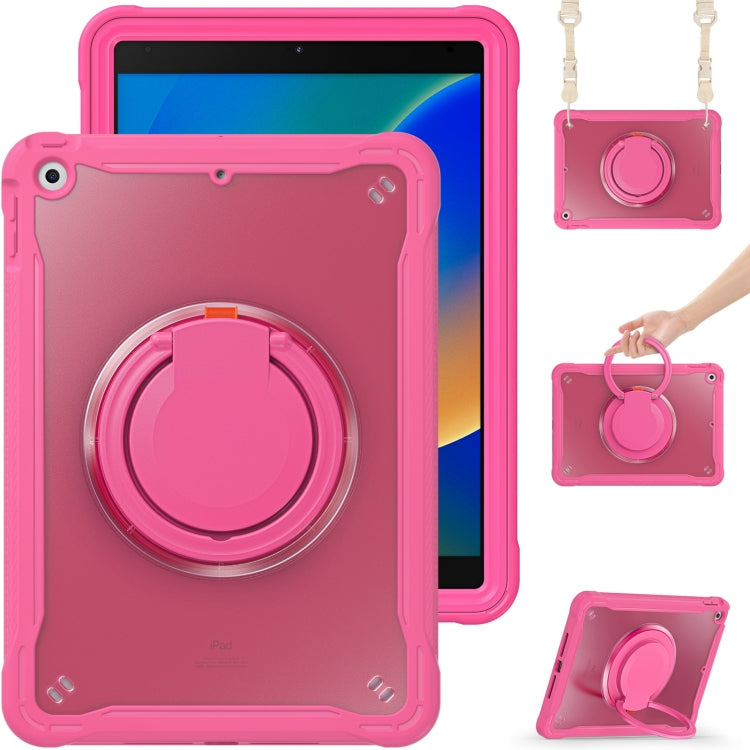 For iPad 10.2 2021 / 2020 / 2019 Heavy Duty Hybrid Tablet Case with Handle & Strap(Rose Red) by bashfashion