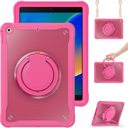 For iPad 10.2 2021 / 2020 / 2019 Heavy Duty Hybrid Tablet Case with Handle & Strap(Rose Red) by bashfashion