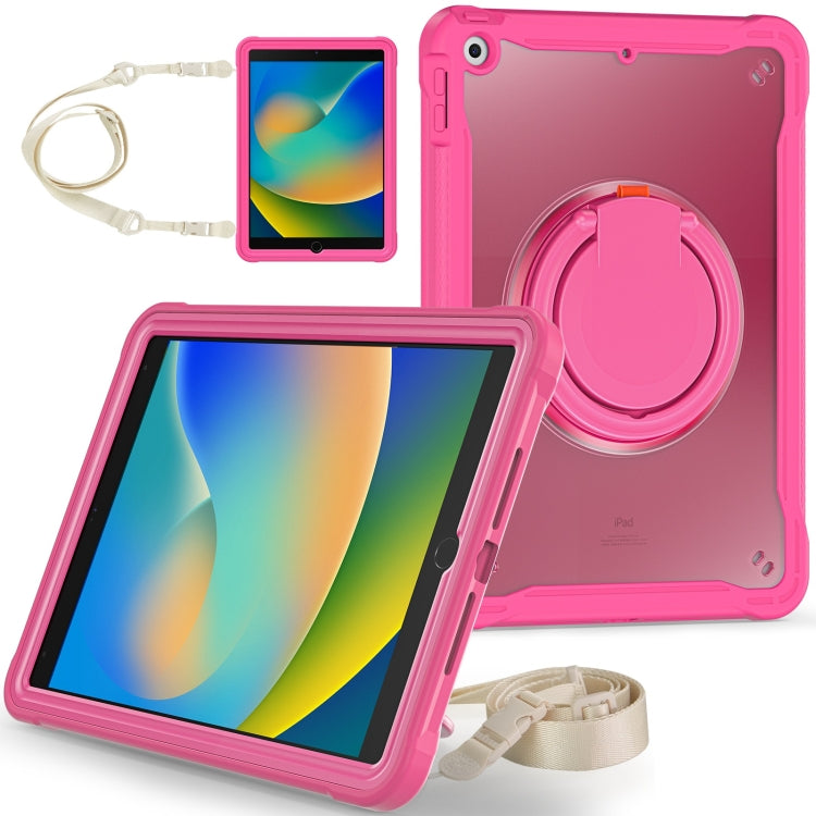 For iPad 10.2 2021 / 2020 / 2019 Heavy Duty Hybrid Tablet Case with Handle & Strap(Rose Red) by bashfashion