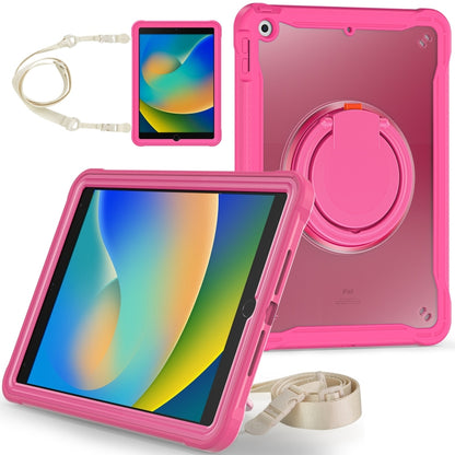 For iPad 10.2 2021 / 2020 / 2019 Heavy Duty Hybrid Tablet Case with Handle & Strap(Rose Red) by bashfashion
