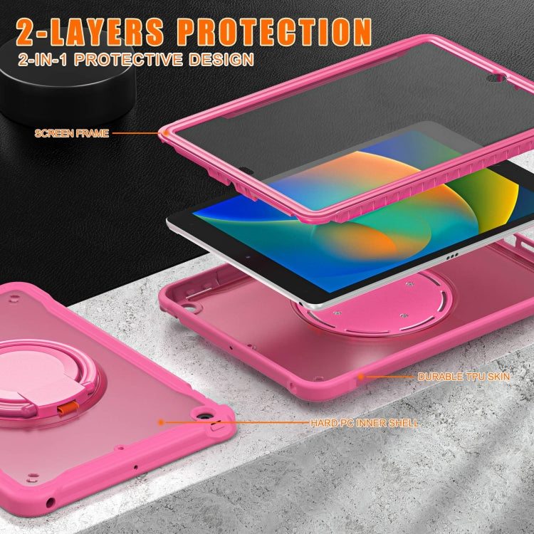 For iPad 10.2 2021 / 2020 / 2019 Heavy Duty Hybrid Tablet Case with Handle & Strap(Rose Red) by bashfashion
