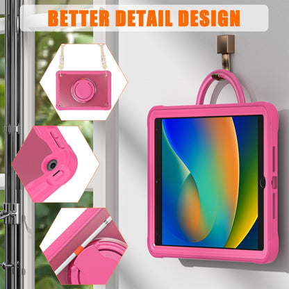 For iPad 10.2 2021 / 2020 / 2019 Heavy Duty Hybrid Tablet Case with Handle & Strap(Rose Red) by bashfashion