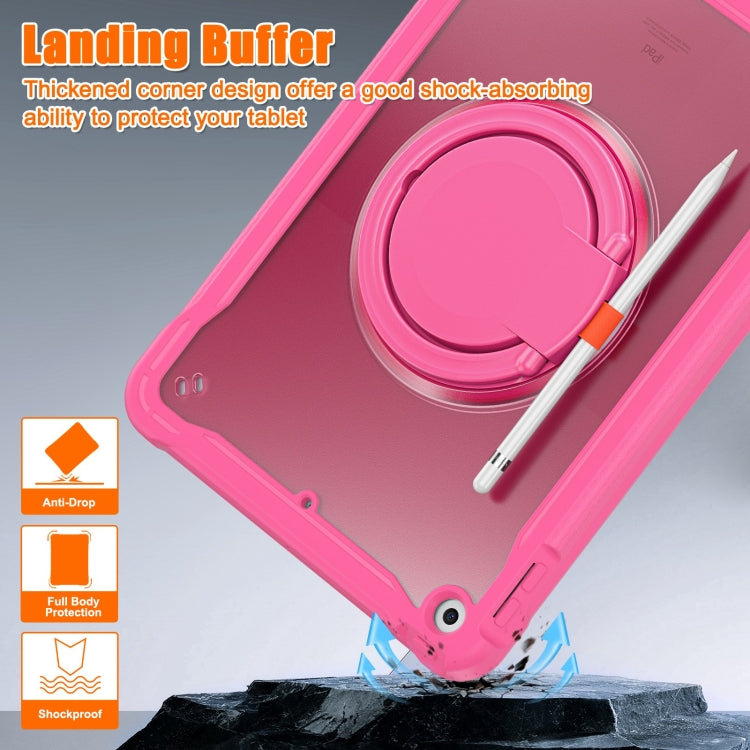 For iPad 10.2 2021 / 2020 / 2019 Heavy Duty Hybrid Tablet Case with Handle & Strap(Rose Red) by bashfashion