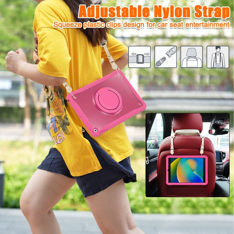 For iPad 10.2 2021 / 2020 / 2019 Heavy Duty Hybrid Tablet Case with Handle & Strap(Rose Red) by bashfashion