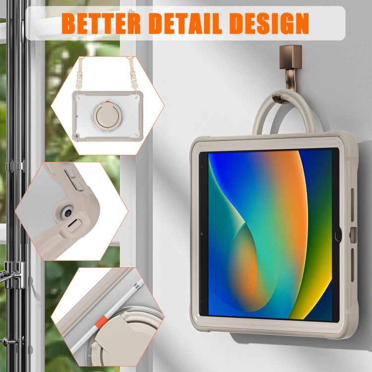 For iPad 10.2 2021 / 2020 / 2019 Heavy Duty Hybrid Tablet Case with Handle & Strap(Khaki) by bashfashion