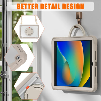 For iPad 10.2 2021 / 2020 / 2019 Heavy Duty Hybrid Tablet Case with Handle & Strap(Khaki) by bashfashion
