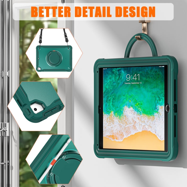 For iPad Air / Air 2 / 9.7 2018 / 2017 Heavy Duty Hybrid Tablet Case with Handle & Strap(Dark Green) by bashfashion