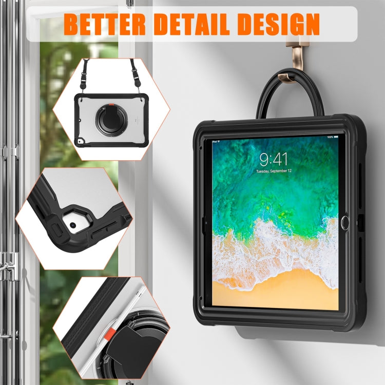 For iPad Air / Air 2 / 9.7 2018 / 2017 Heavy Duty Hybrid Tablet Case with Handle & Strap(Black) by bashfashion