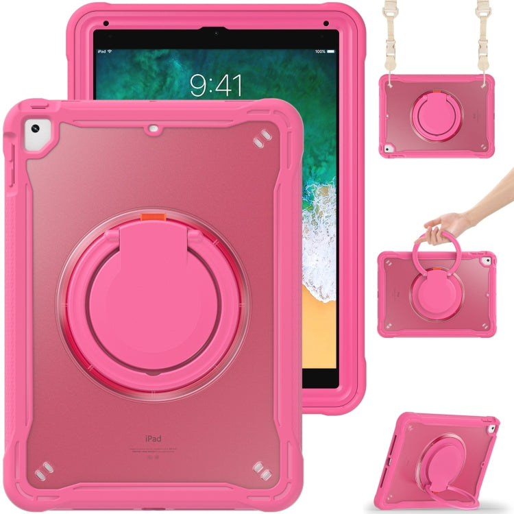 For iPad Air / Air 2 / 9.7 2018 / 2017 Heavy Duty Hybrid Tablet Case with Handle & Strap(Rose Red) by bashfashion