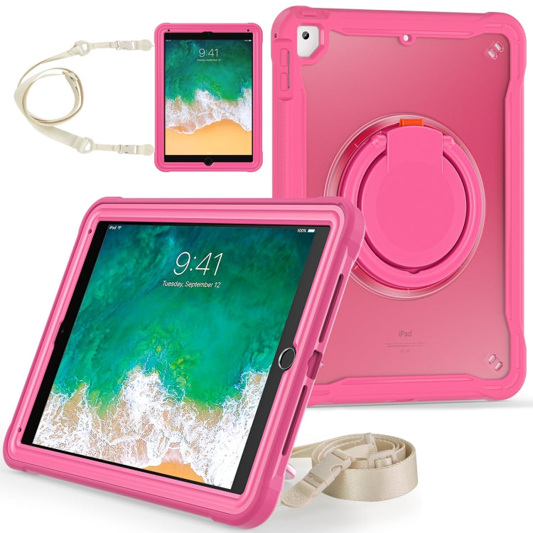 For iPad Air / Air 2 / 9.7 2018 / 2017 Heavy Duty Hybrid Tablet Case with Handle & Strap(Rose Red) by bashfashion