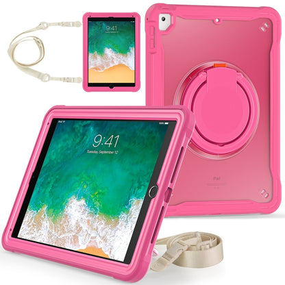 For iPad Air / Air 2 / 9.7 2018 / 2017 Heavy Duty Hybrid Tablet Case with Handle & Strap(Rose Red) by bashfashion
