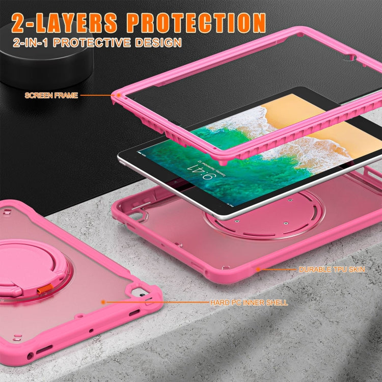 For iPad Air / Air 2 / 9.7 2018 / 2017 Heavy Duty Hybrid Tablet Case with Handle & Strap(Rose Red) by bashfashion
