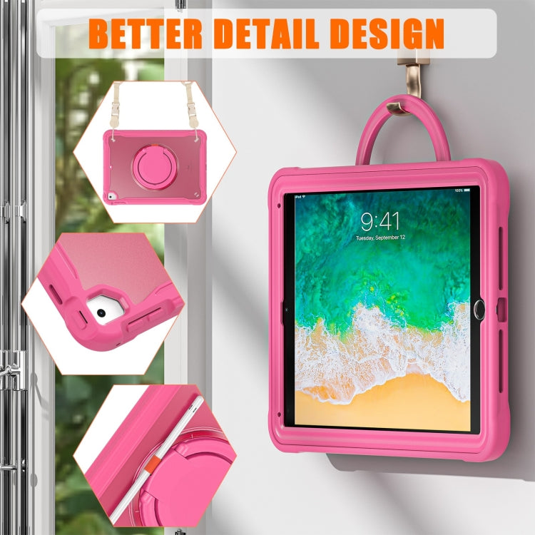 For iPad Air / Air 2 / 9.7 2018 / 2017 Heavy Duty Hybrid Tablet Case with Handle & Strap(Rose Red) by bashfashion