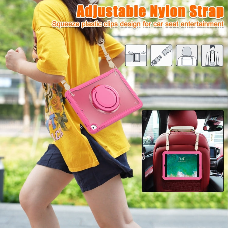 For iPad Air / Air 2 / 9.7 2018 / 2017 Heavy Duty Hybrid Tablet Case with Handle & Strap(Rose Red) by bashfashion