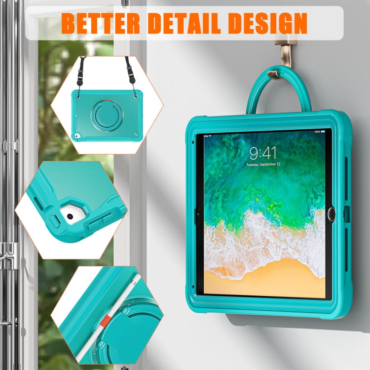 For iPad Air / Air 2 / 9.7 2018 / 2017 Heavy Duty Hybrid Tablet Case with Handle & Strap(Light Blue) by bashfashion