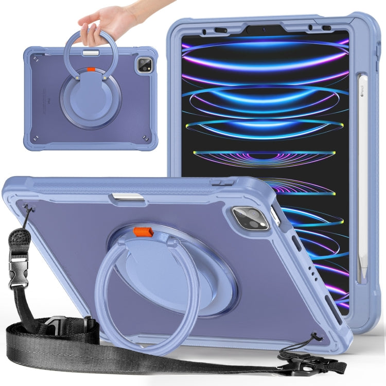For iPad Air 2022 10.9 / Pro 11 2022 Heavy Duty Hybrid Tablet Case with Handle & Strap(Lavender Grey) by bashfashion