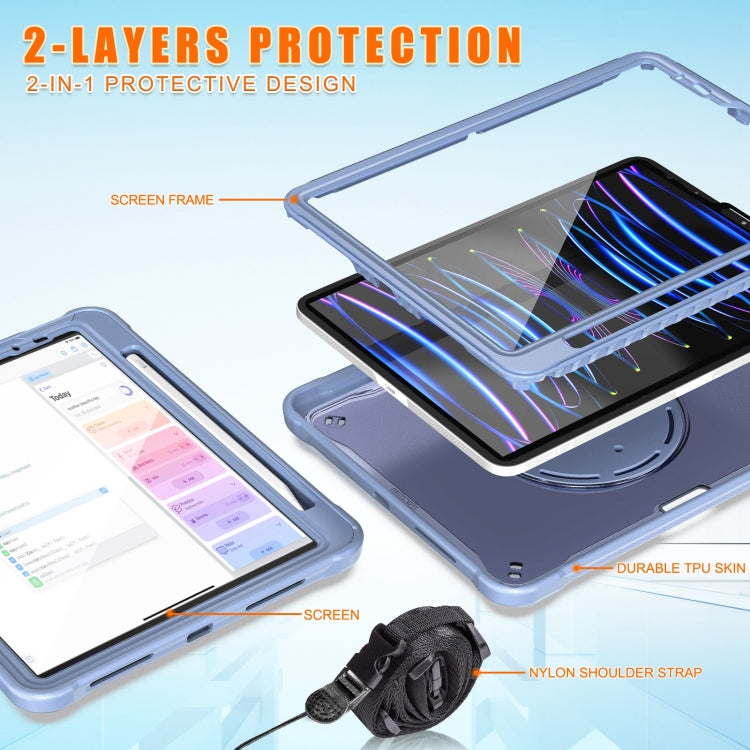 For iPad Air 2022 10.9 / Pro 11 2022 Heavy Duty Hybrid Tablet Case with Handle & Strap(Lavender Grey) by bashfashion