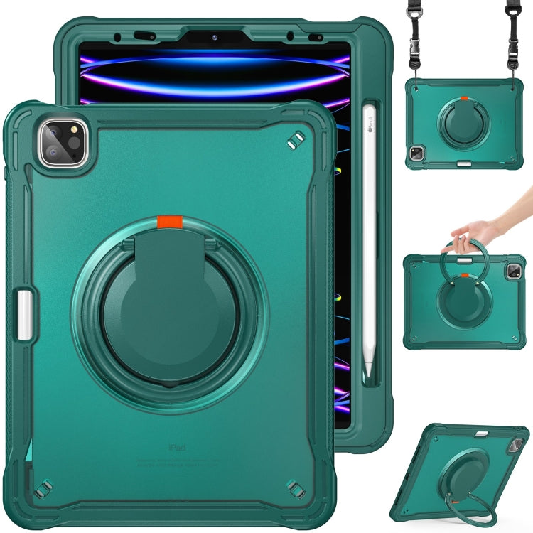 For iPad Air 2022 10.9 / Pro 11 2022 Heavy Duty Hybrid Tablet Case with Handle & Strap(Dark Green) by bashfashion