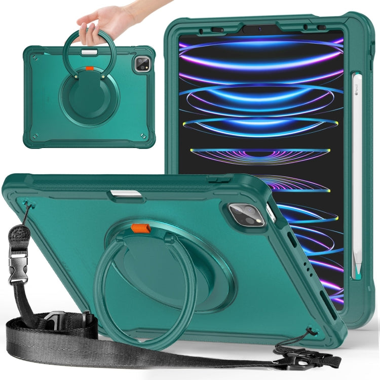 For iPad Air 2022 10.9 / Pro 11 2022 Heavy Duty Hybrid Tablet Case with Handle & Strap(Dark Green) by bashfashion