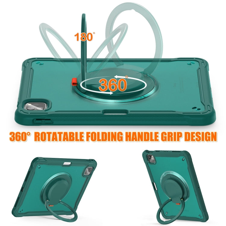 For iPad Air 2022 10.9 / Pro 11 2022 Heavy Duty Hybrid Tablet Case with Handle & Strap(Dark Green) by bashfashion
