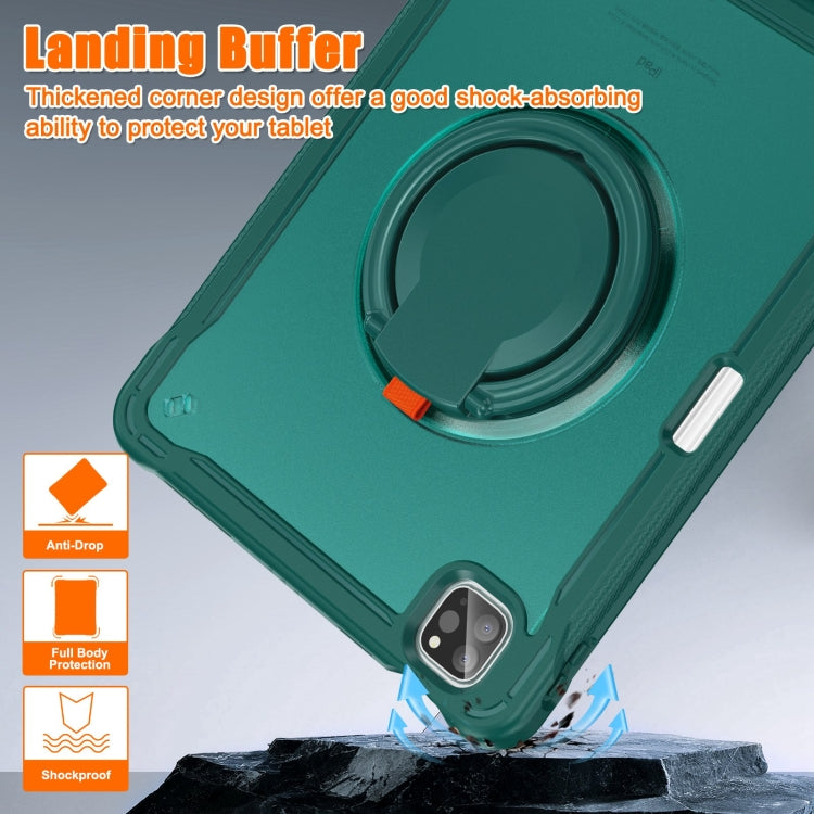 For iPad Air 2022 10.9 / Pro 11 2022 Heavy Duty Hybrid Tablet Case with Handle & Strap(Dark Green) by bashfashion