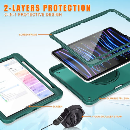 For iPad Air 2022 10.9 / Pro 11 2022 Heavy Duty Hybrid Tablet Case with Handle & Strap(Dark Green) by bashfashion