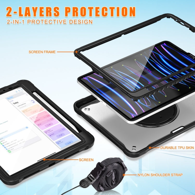 For iPad Air 2022 10.9 / Pro 11 2022 Heavy Duty Hybrid Tablet Case with Handle & Strap(Black) by bashfashion