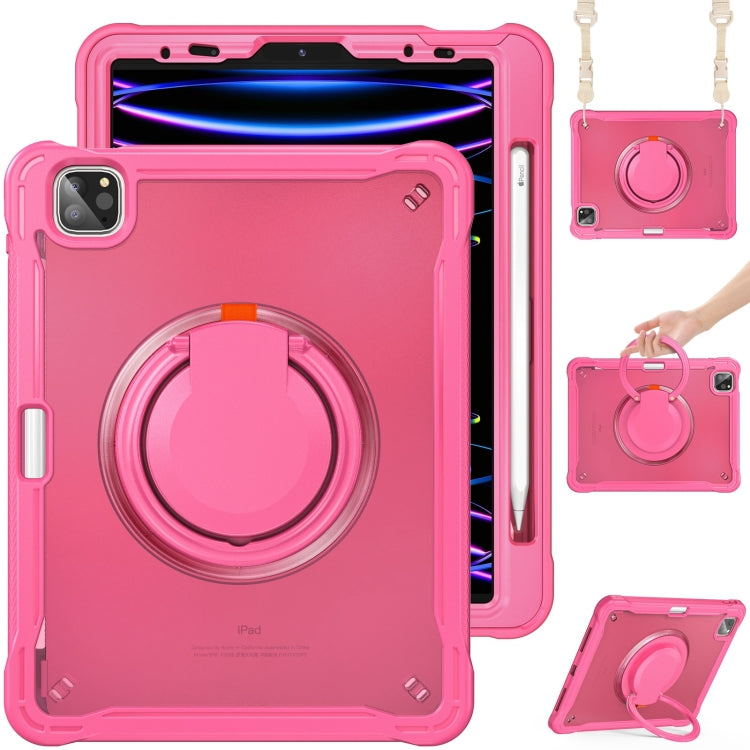 For iPad Air 2022 10.9 / Pro 11 2022 Heavy Duty Hybrid Tablet Case with Handle & Strap(Rose Red) by bashfashion