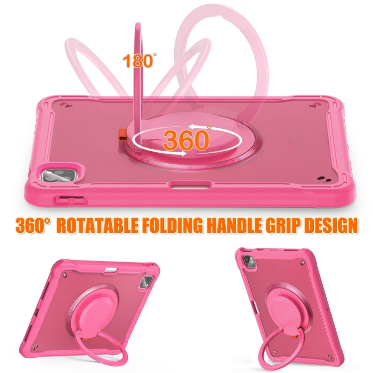 For iPad Air 2022 10.9 / Pro 11 2022 Heavy Duty Hybrid Tablet Case with Handle & Strap(Rose Red) by bashfashion