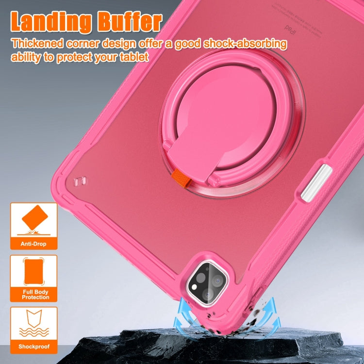 For iPad Air 2022 10.9 / Pro 11 2022 Heavy Duty Hybrid Tablet Case with Handle & Strap(Rose Red) by bashfashion