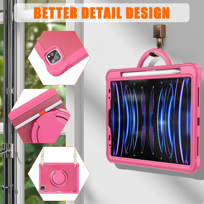 For iPad Air 2022 10.9 / Pro 11 2022 Heavy Duty Hybrid Tablet Case with Handle & Strap(Rose Red) by bashfashion