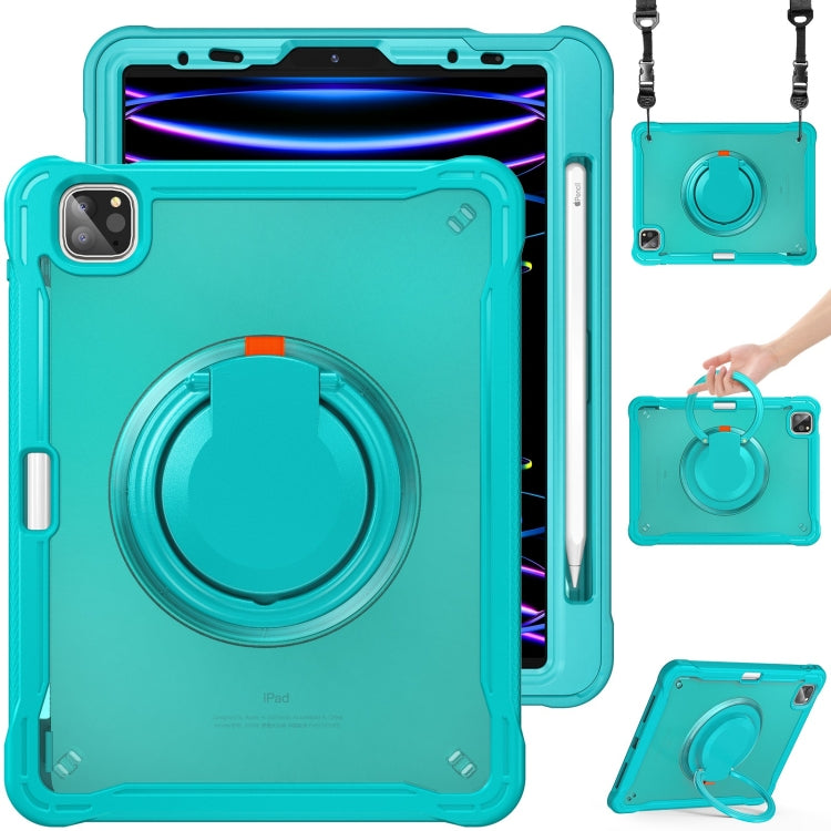 For iPad Air 2022 10.9 / Pro 11 2022 Heavy Duty Hybrid Tablet Case with Handle & Strap(Light Blue) by bashfashion