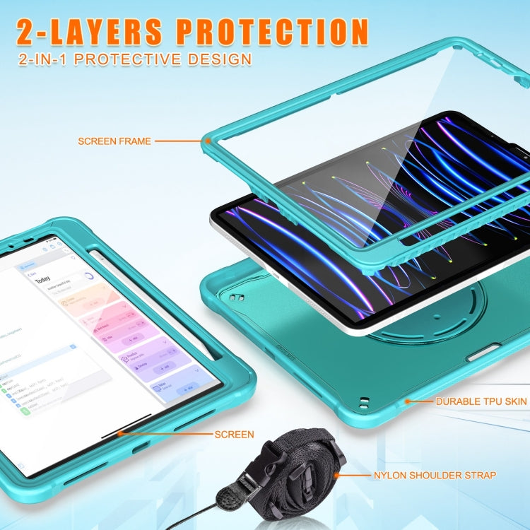For iPad Air 2022 10.9 / Pro 11 2022 Heavy Duty Hybrid Tablet Case with Handle & Strap(Light Blue) by bashfashion