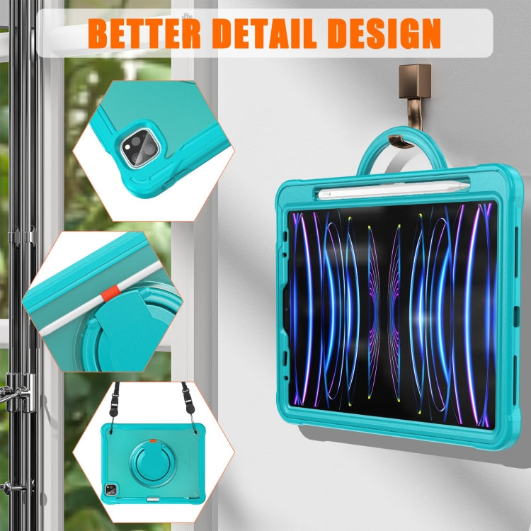 For iPad Air 2022 10.9 / Pro 11 2022 Heavy Duty Hybrid Tablet Case with Handle & Strap(Light Blue) by bashfashion