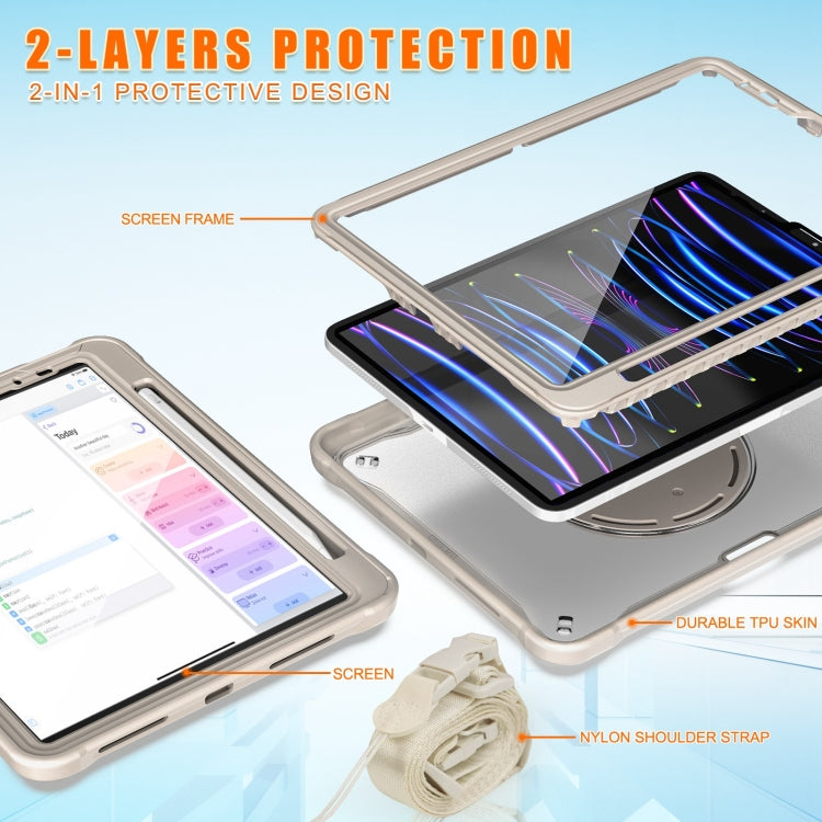 For iPad Air 2022 10.9 / Pro 11 2022 Heavy Duty Hybrid Tablet Case with Handle & Strap(Khaki) by bashfashion
