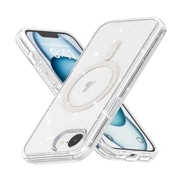 For iPhone 16e Terminator Style Glitter Powder MagSafe Magnetic Phone Case(White) by bashfashion