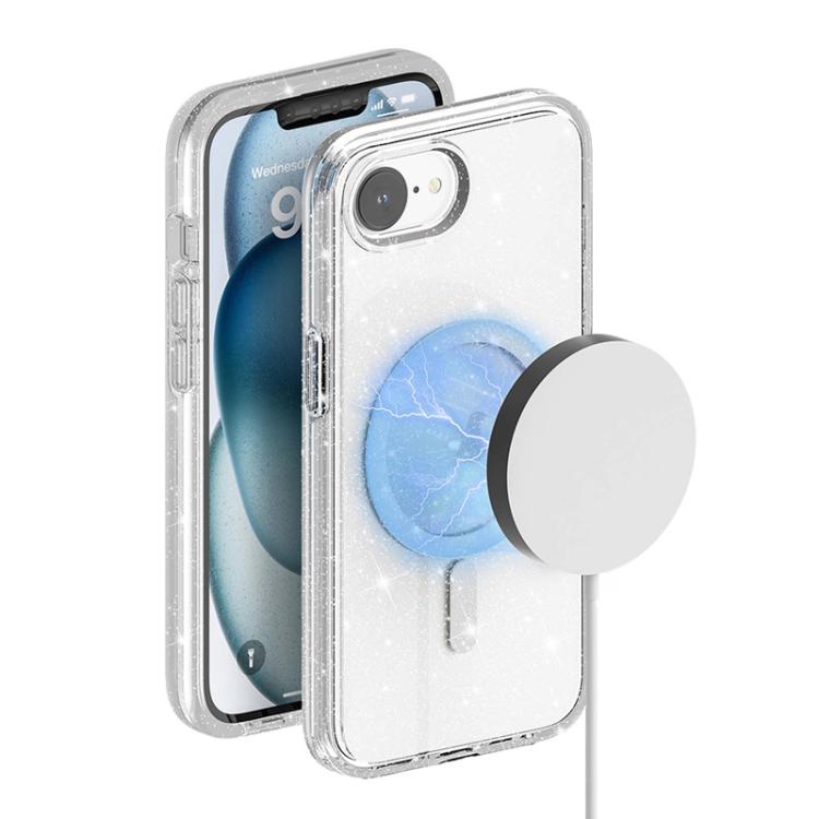 For iPhone 16e Terminator Style Glitter Powder MagSafe Magnetic Phone Case(White) by bashfashion