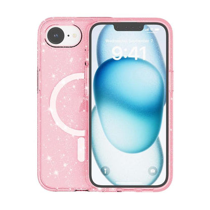 For iPhone 16e Terminator Style Glitter Powder MagSafe Magnetic Phone Case(Pink) by bashfashion