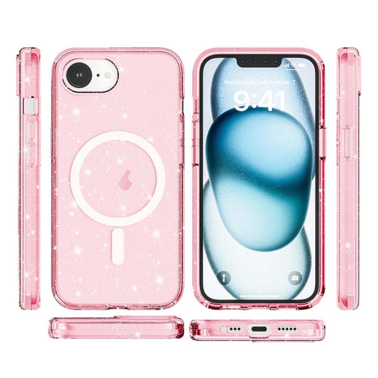 For iPhone 16e Terminator Style Glitter Powder MagSafe Magnetic Phone Case(Pink) by bashfashion