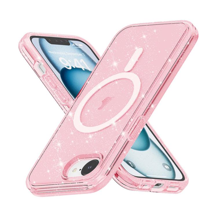 For iPhone 16e Terminator Style Glitter Powder MagSafe Magnetic Phone Case(Pink) by bashfashion