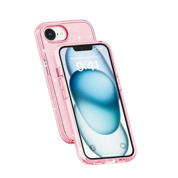 For iPhone 16e Terminator Style Glitter Powder MagSafe Magnetic Phone Case(Pink) by bashfashion