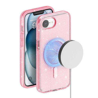For iPhone 16e Terminator Style Glitter Powder MagSafe Magnetic Phone Case(Pink) by bashfashion