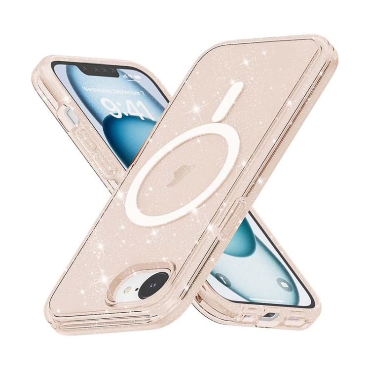 For iPhone 16e Terminator Style Glitter Powder MagSafe Magnetic Phone Case(Gold) by bashfashion
