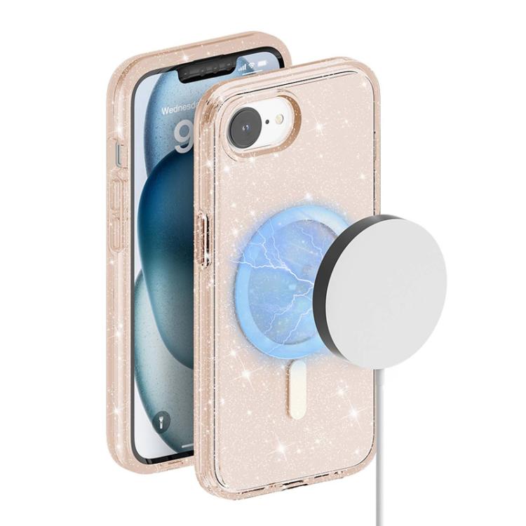 For iPhone 16e Terminator Style Glitter Powder MagSafe Magnetic Phone Case(Gold) by bashfashion
