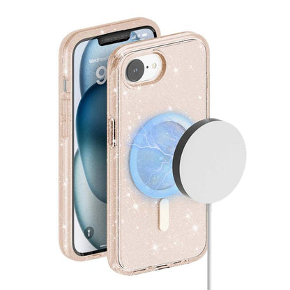 For iPhone 16e Terminator Style Glitter Powder MagSafe Magnetic Phone Case(Gold) by bashfashion