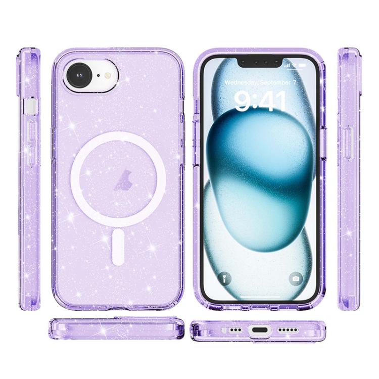 For iPhone 16e Terminator Style Glitter Powder MagSafe Magnetic Phone Case(Purple) by bashfashion