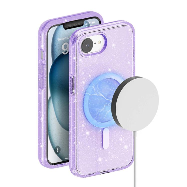 For iPhone 16e Terminator Style Glitter Powder MagSafe Magnetic Phone Case(Purple) by bashfashion