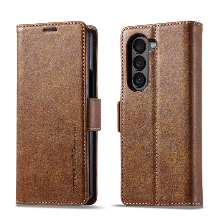 For Samsung Galaxy Z Fold5 LC.IMEEKE RFID Anti-theft Leather Phone Case(Brown) by LC.IMEEKE